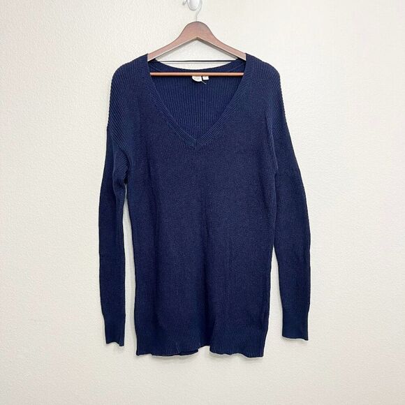 Gap Tunic Sweater Size Small Women's Navy Blue Knit VNeck Long Sleeve - Picture 1 of 6